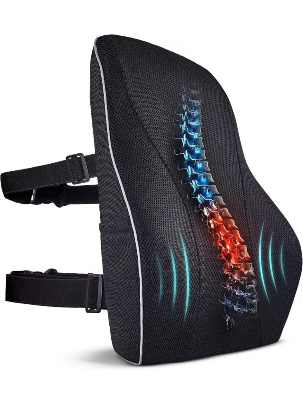 Ergonomic Lumbar Support Pillow - Adjustable Straps, Memory Foam Cushion for